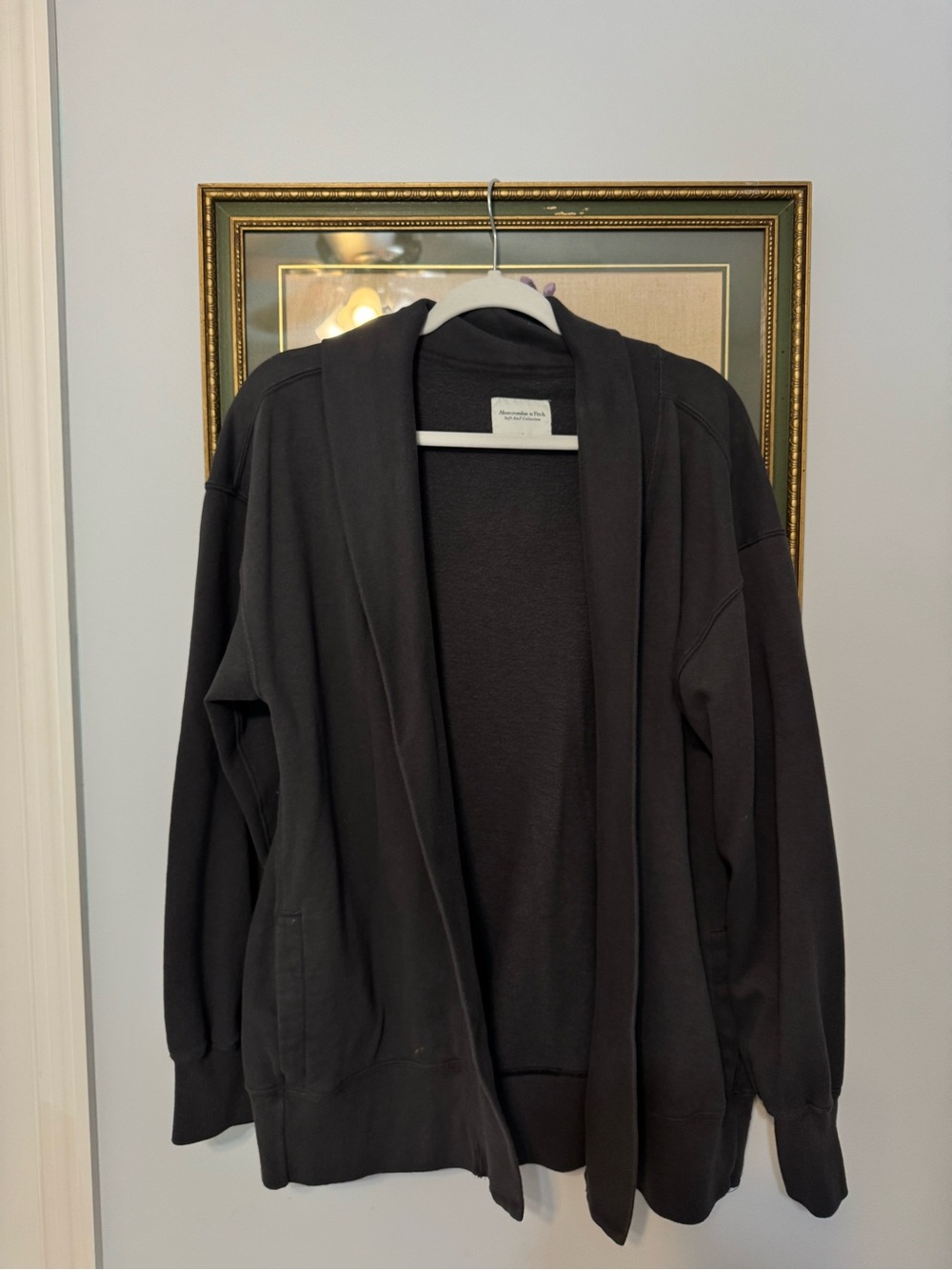 Abercrombie & Fitch Dark Charcoal Open-Front Shawl Cardigan